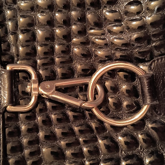 THE TREND Crossbody Bag Purse Croc Embossed black Leather ITALY. - Picture 6 of 11